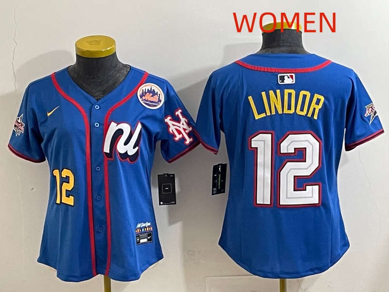 Women  2025 New York Mets #12 Lindor Blue All star Nike MLB Jersey style 001